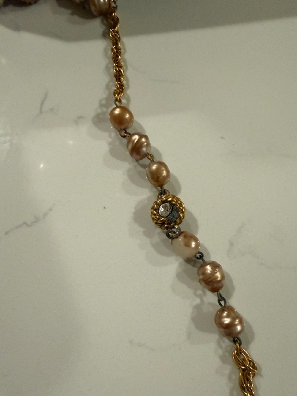 CHANEL CC Pearl & Diamond Extra Long Vintage Necklace 1980s w/Box - Picture 13 of 15